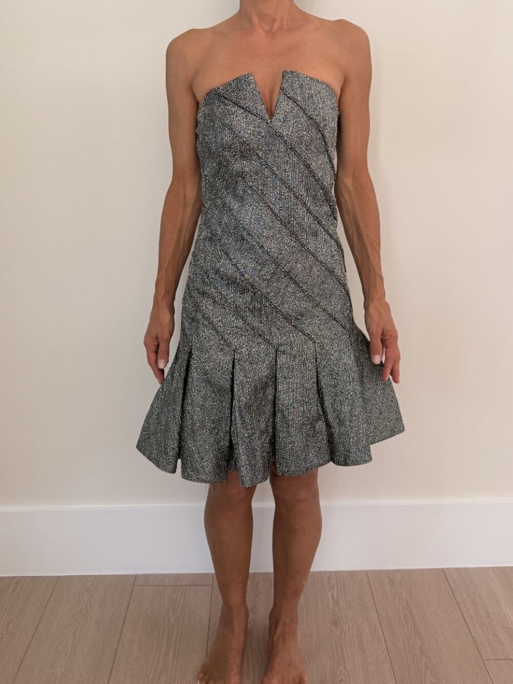 Zimmermann Tempo Flip Strapless Metallic Mini Dress Silver Size 0